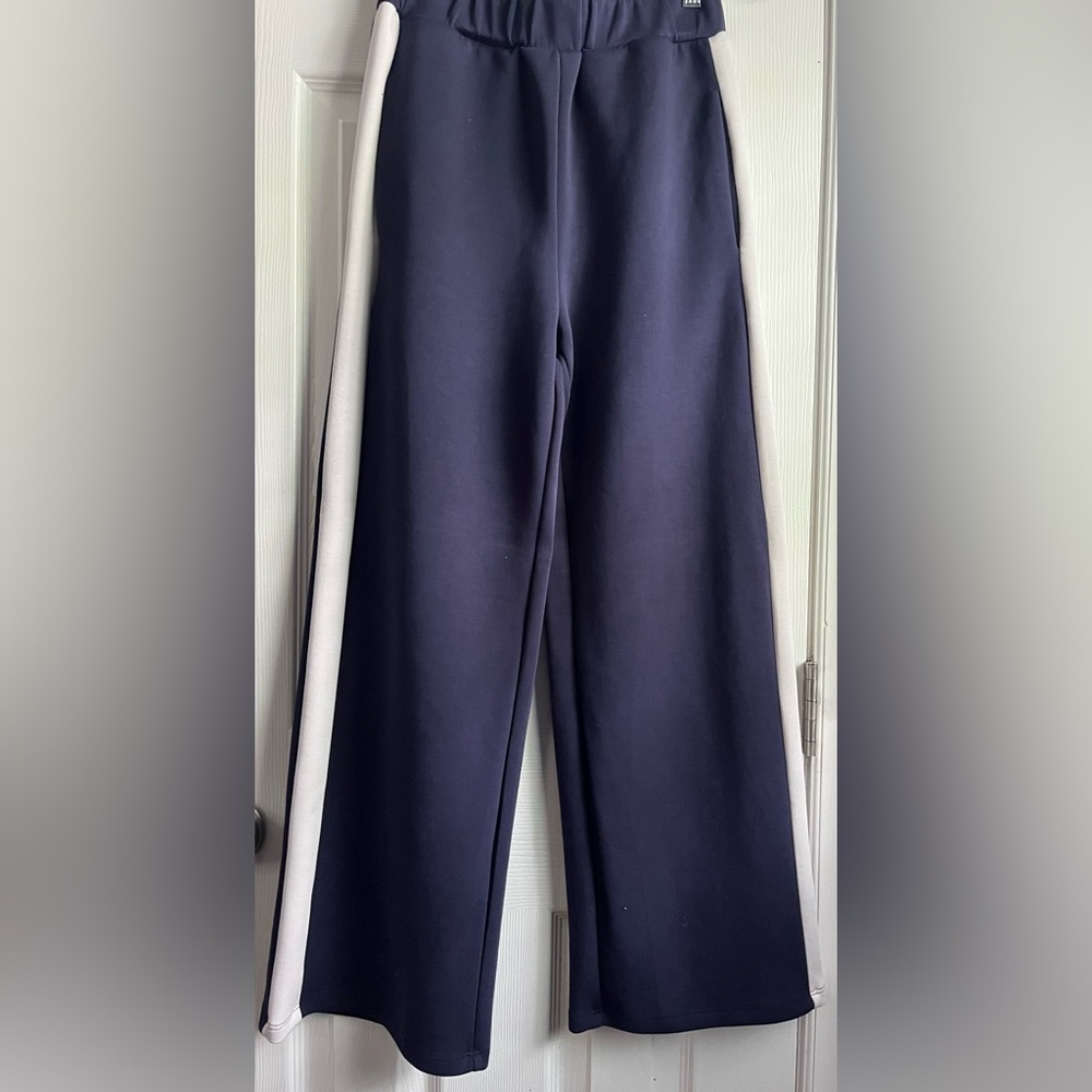 P Cill Navy Scuba Knit Charlotte Top Lula Side Stripe Wide Leg Pants Set XS - Picture 8 of 10